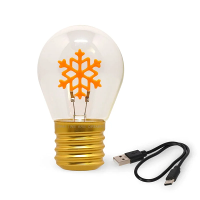 Lâmpada decorativa com floco de neve laranja e cabo USB preto