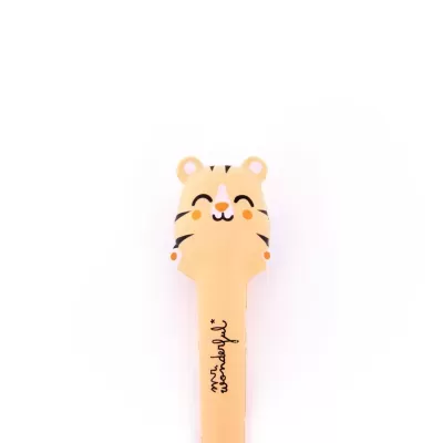 Lápis com cabeça de tigre sorridente amarelo e texto mr. wonderful