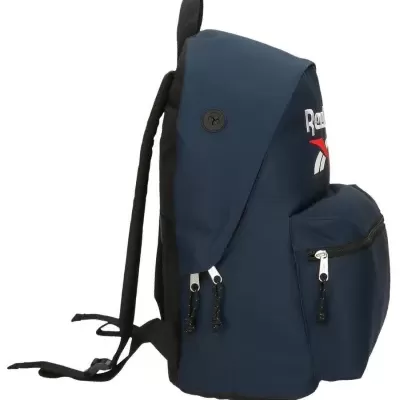 Mochila azul escura com bolso frontal e logótipo Reebok