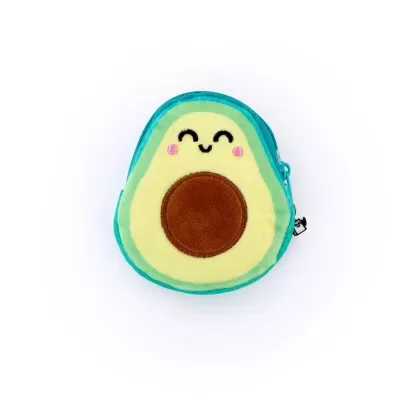 Estojo em forma de abacate com rosto sorridente