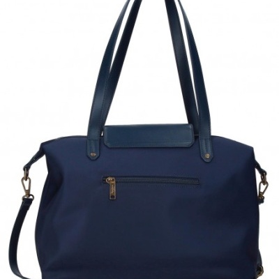 Saco de senhora azul escuro com alças duplas e bolso exterior