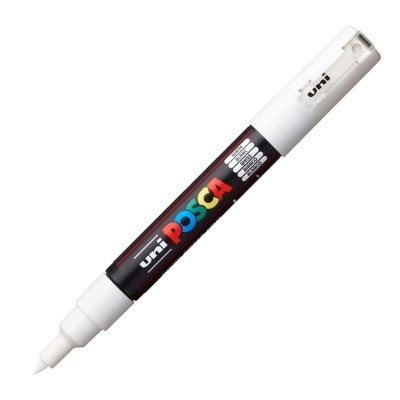 Marcador uni POSCA branco com corpo preto e tampa branca