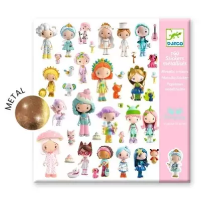 Conjunto de 160 autocolantes metálicos com personagens e animais coloridos em embalagem Djeco