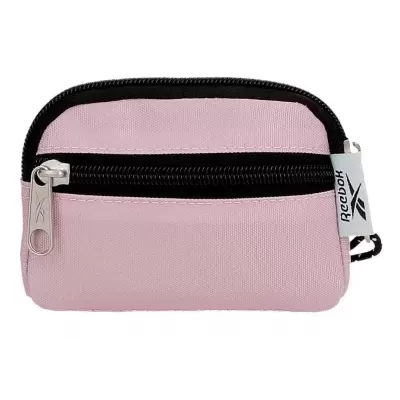 Bolsa pequena cor-de-rosa com fechos pretos e etiqueta Reebok