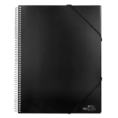 Pasta preta com elástico e argolas metálicas