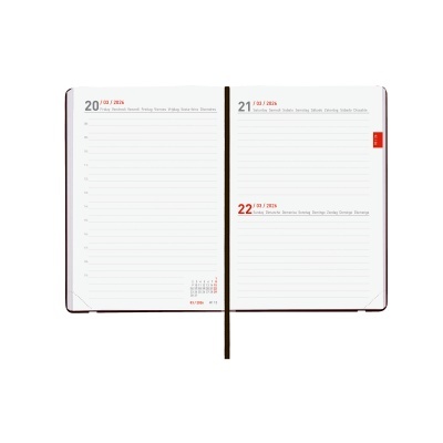 Agenda aberta com datas de março de 2026, linhas para anotações e marcador castanho