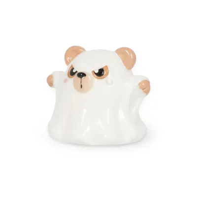 Figura decorativa em cerâmica branca de fantasma com orelhas de urso
