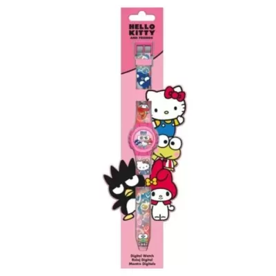 Relógio digital infantil Hello Kitty and Friends com bracelete colorido e embalagem rosa