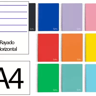 Cadernos espiral A4 de várias cores com pauta horizontal