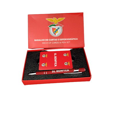 Conjunto baralho de cartas vermelho e caneta SL BENFICA em caixa vermelha