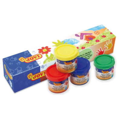 Conjunto de tintas de dedos JOVI com frascos coloridos e caixa decorada