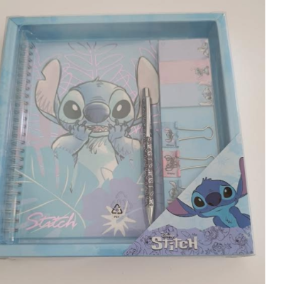 Conjunto de material de escritório Stitch com caderno, caneta, blocos post-it e clipes