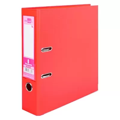 Arquivador de papel vermelho com etiqueta na lombada