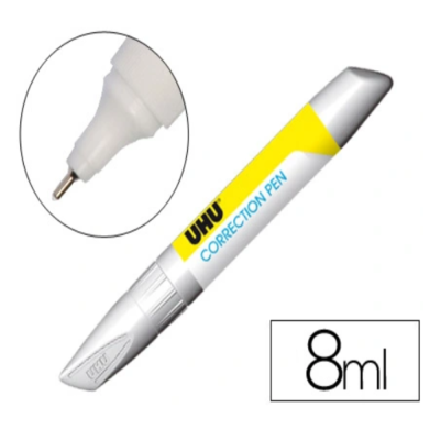 Caneta de corretor UHU Correction Pen com tampa transparente e corpo branco e amarelo