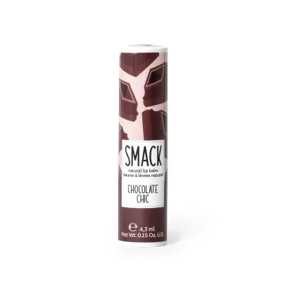 Bálsamo labial SMACK CHOCOLATE CHIC com embalagem decorada com imagens de chocolate