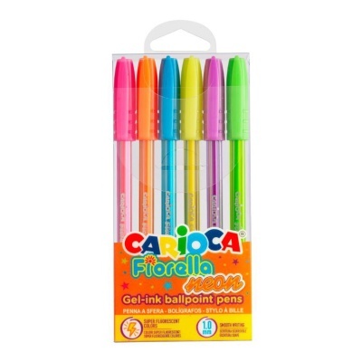 Conjunto de canetas gel coloridas CARIOCA Fiorella neon em embalagem transparente