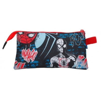 Estojo escolar Homem-Aranha com fecho vermelho e estampado colorido
