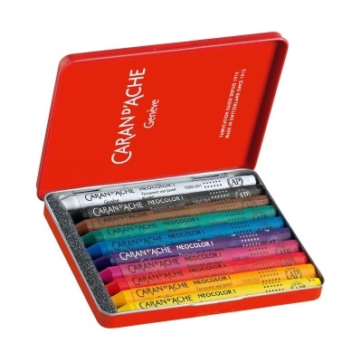 Estojo vermelho com pastéis de cera coloridos Caran dAche Neocolor I