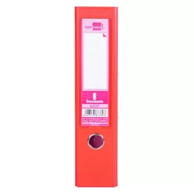 Arquivador vermelho com etiqueta e texto 'Idea paper' e 'Documentos'