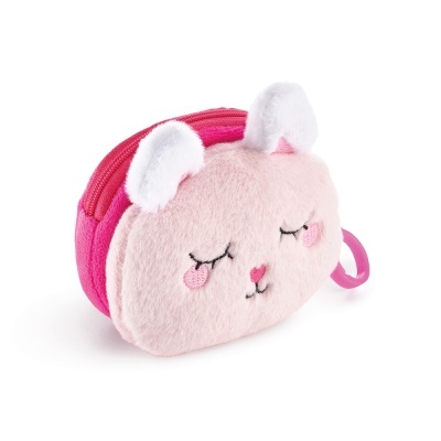 Bolsa pequena rosa com rosto bordado e orelhas felpudas