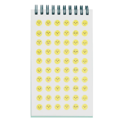 Bloco de notas espiral com padrão de carinhas sorridentes amarelas