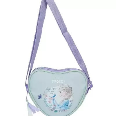 Mala coração com alça roxa e imagem da Elsa do Frozen