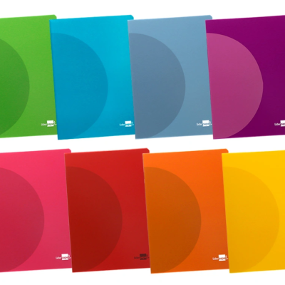 Capas de cadernos coloridos com semicírculos e texto Branco Amplify Pad.