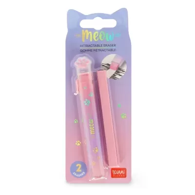 Borrachas retráteis cor-de-rosa em embalagem roxa com estampas de patas