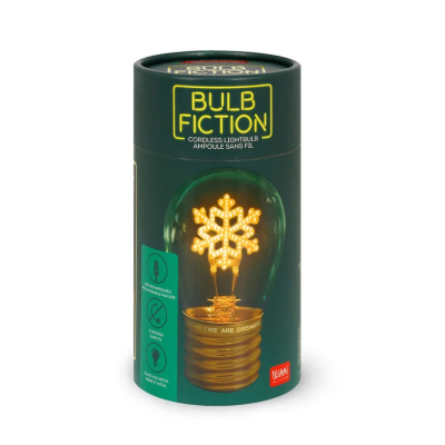 Embalagem de lâmpada sem fios verde escura com filamento em forma de floco de neve