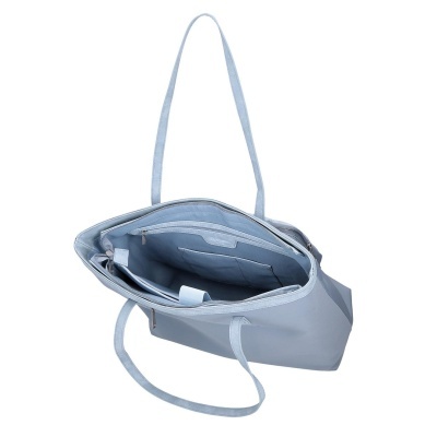 Mala de ombro azul claro com alças e interior dividido