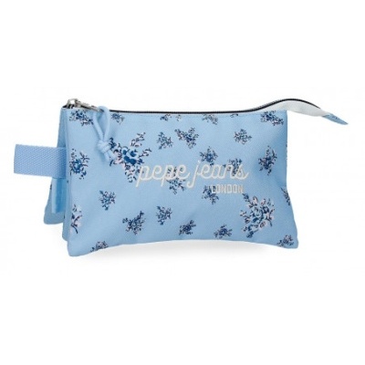 Necessaire azul claro com padrão floral e texto pepe jeans LONDON
