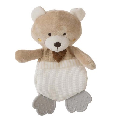 Pelúcia de urso bege e branco com patas de silicone cinza na base