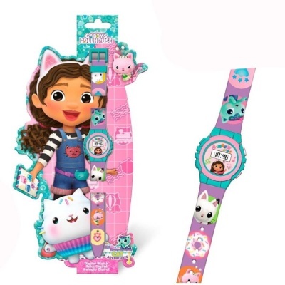 Relógio digital infantil colorido com personagens de desenho animado e embalagem com personagem