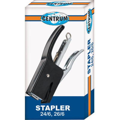 Empilador de agrafos preto em embalagem branca com texto CENTRUM