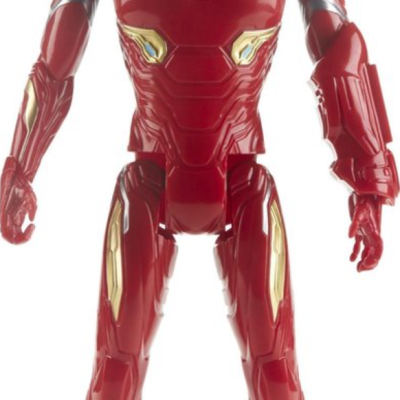 Figura de ação do Homem de Ferro em vermelho e dourado.