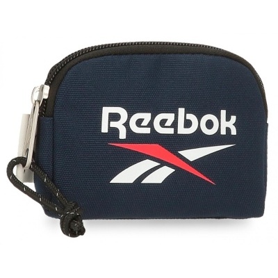 Carteira pequena azul escuro com logótipo Reebok e fecho