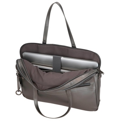 Bolsa cinza escuro para portátil com alças e interior almofadado cinza claro