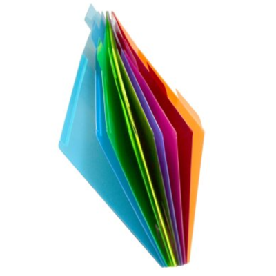 Organizador de arquivos colorido com várias divisórias