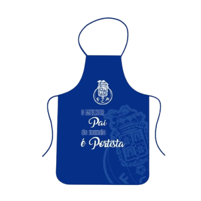 Avental azul do FC Porto com texto e logótipos em branco