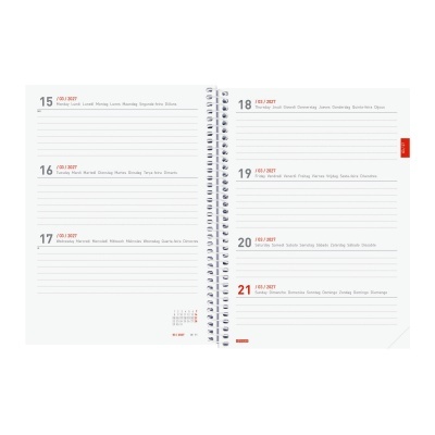 Agenda semanal aberta mostranda datas e linhas para notas