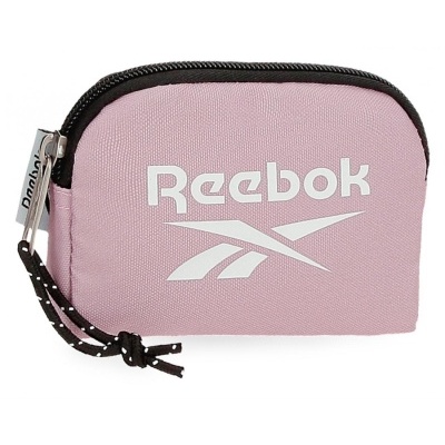 Carteira rosa com logotipo Reebok branco e fecho preto