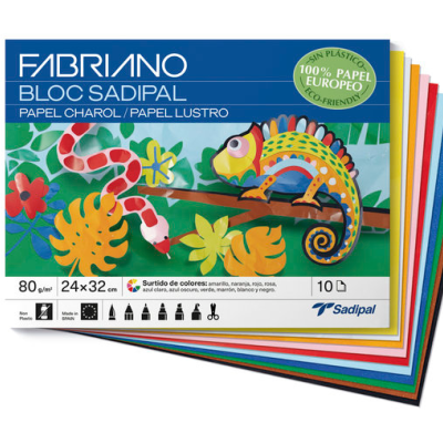 bloco de papel colorido Fabriano Sadipal com indicação de 100% papel europeu