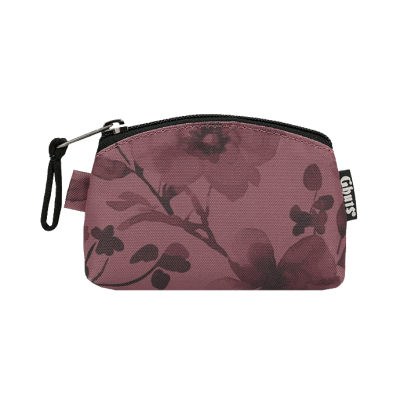 Bolsa pequena vinho com padrão floral e fecho preto