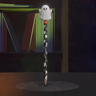Lápis preto com topo de fantasma branco e decoração de Halloween