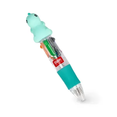 Caneta multicolorida com dinossauro azul claro no topo
