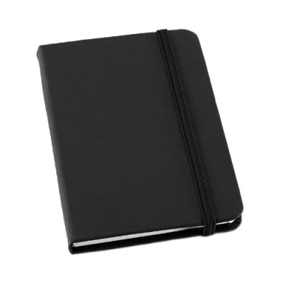 Caderno preto com elástico para fechar