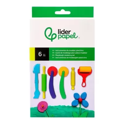Conjunto de 6 ferramentas de modelagem para plastilina coloridas embaladas