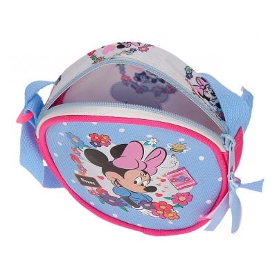 Bolsa infantil com estampa da Minnie Mouse, flores e texto