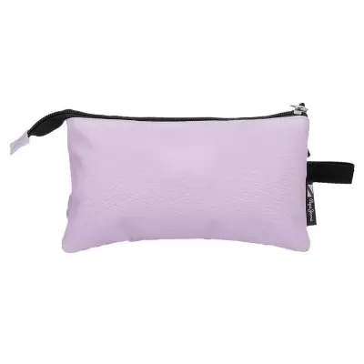 Estojo lilás com fecho preto e alça lateral preta