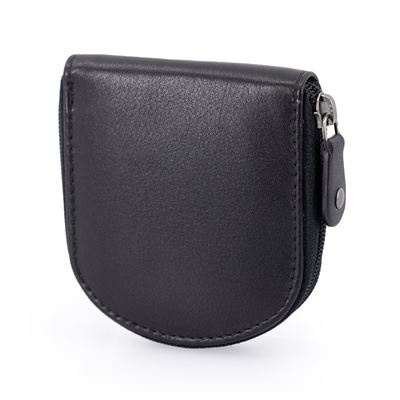 Carteira redonda preta em couro com fecho de correr